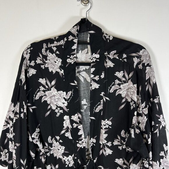 Spiritual Gangster Maya Kimono Women Large Black Floral Tie Front Boho Fairy - Picture 3 of 10